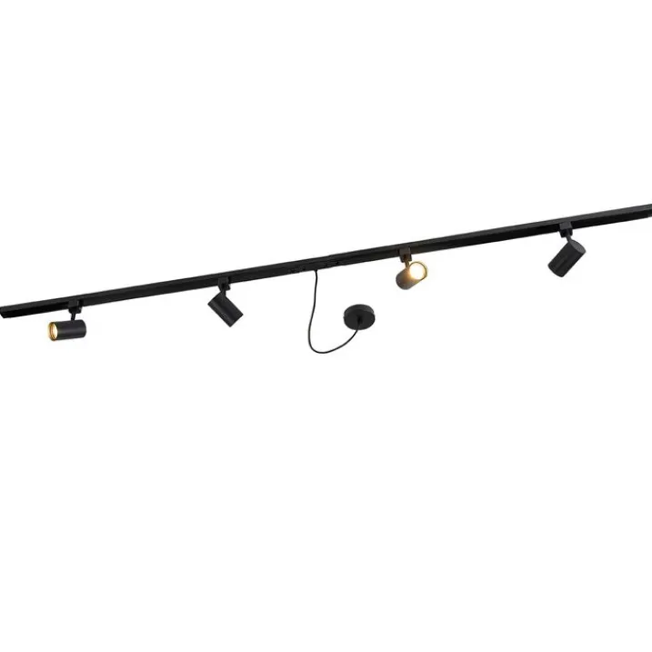 QAZQA Deckenstrahler|Aufbaustrahler*1-Phasen-Schienensystem schwarz mit 4 Strahlern und 1 Netzteil rund - Jeana
