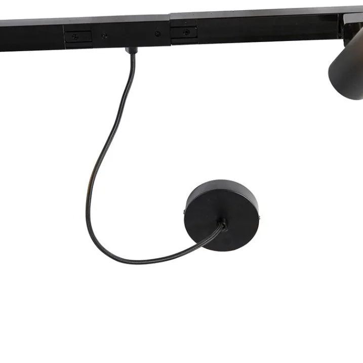 QAZQA Deckenstrahler|Aufbaustrahler*1-Phasen-Schienensystem schwarz mit 4 Strahlern und 1 Netzteil rund - Jeana