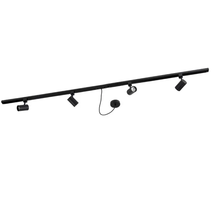 QAZQA Deckenstrahler|Aufbaustrahler*1-Phasen-Schienensystem schwarz mit 4 Strahlern und 1 Netzteil rund - Jeana