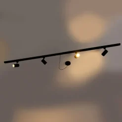 QAZQA Deckenstrahler|Aufbaustrahler*1-Phasen-Schienensystem schwarz mit 4 Strahlern und 1 Netzteil rund - Jeana