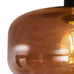 QAZQA Schlafzimmerlampen|Küchenlampen*Retro Deckenleuchte Schwarz mit Bronzeglas - Bizle