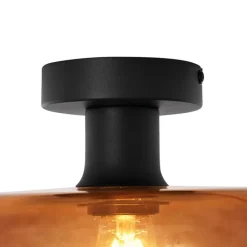 QAZQA Schlafzimmerlampen|Küchenlampen*Retro Deckenleuchte Schwarz mit Bronzeglas - Bizle