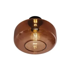 QAZQA Schlafzimmerlampen|Küchenlampen*Retro Deckenleuchte Schwarz mit Bronzeglas - Bizle