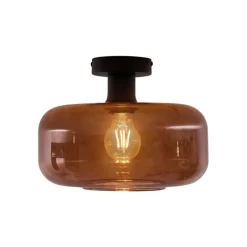 QAZQA Schlafzimmerlampen|Küchenlampen*Retro Deckenleuchte Schwarz mit Bronzeglas - Bizle