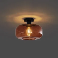 QAZQA Schlafzimmerlampen|Küchenlampen*Retro Deckenleuchte Schwarz mit Bronzeglas - Bizle