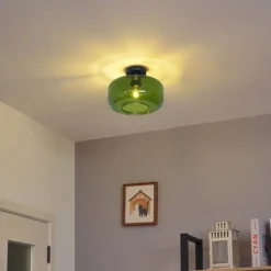 QAZQA Schlafzimmerlampen|Küchenlampen*Retro Deckenleuchte Schwarz mit Grünglas - Bizle