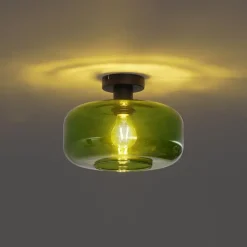 QAZQA Schlafzimmerlampen|Küchenlampen*Retro Deckenleuchte Schwarz mit Grünglas - Bizle