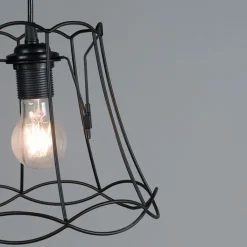 QAZQA Pendelleuchten|Wohnzimmerlampen*Retro Hängelampe schwarz 25 cm - Granny Frame