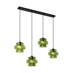 QAZQA Schlafzimmerlampen|Küchenlampen*Retro Hängelampe Schwarz mit Grünem Glas 4-Lichter - Denise