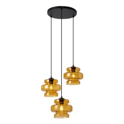 QAZQA Pendelleuchten|Wohnzimmerlampen*Retro Hängelampe schwarz mit orangefarbenem Glas 3-flammig - Denise