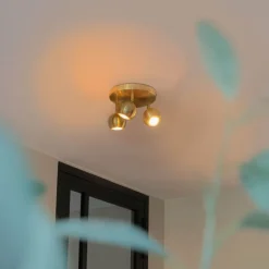 QAZQA Schlafzimmerlampen|Küchenlampen*Retro Rundstrahler Messing mit Deckenplatte 3 Leuchten - Gissi