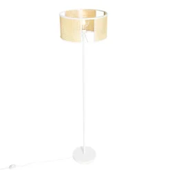 QAZQA Stehlampen|Wohnzimmerlampen*Retro Stehlampe weiß mit Rattan 40 cm - Akira