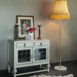 QAZQA Stehlampen|Wohnzimmerlampen*Retro Stehleuchte Messing mit Granny Schirm Gold 45 cm - Kaso