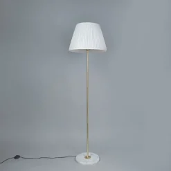 QAZQA Stehlampen|Wohnzimmerlampen*Retro Stehleuchte Messing mit Plissee Schirm creme 45 cm - Kaso