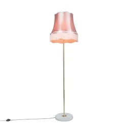 QAZQA Stehlampen|Wohnzimmerlampen*Retro Stehleuchte Messing mit Lampenschirm Granny pink 45 cm - Kaso