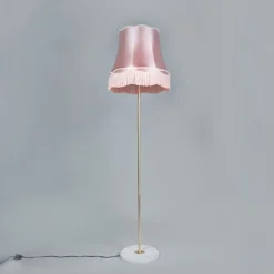 QAZQA Stehlampen|Wohnzimmerlampen*Retro Stehleuchte Messing mit Lampenschirm Granny pink 45 cm - Kaso