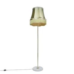QAZQA Schlafzimmerlampen|Küchenlampen*Retro Stehleuchte Messing mit Granny Schirm grün 45 cm - Kaso
