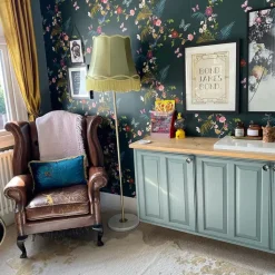 QAZQA Schlafzimmerlampen|Küchenlampen*Retro Stehleuchte Messing mit Granny Schirm grün 45 cm - Kaso