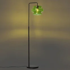 QAZQA Schlafzimmerlampen|Küchenlampen*Retro Stehleuchte Schwarz mit Grünem Glas - Denise