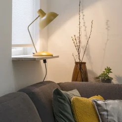 QAZQA Lampen Für Dein Homeoffice|Tischlampen*Retro Tischlampe gelb mit Bronze - Milou
