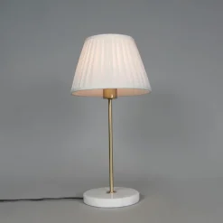 QAZQA Tischlampen|Wohnzimmerlampen*Retro Tischlampe Messing mit Plissee Schirm Creme 25 cm - Kaso