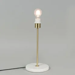 QAZQA Tischlampen|Wohnzimmerlampen*Retro Tischlampe Messing mit Plissee Schirm Creme 25 cm - Kaso