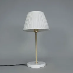 QAZQA Tischlampen|Wohnzimmerlampen*Retro Tischlampe Messing mit Plissee Schirm Creme 25 cm - Kaso