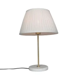QAZQA Tischlampen|Wohnzimmerlampen*Retro Tischlampe Messing mit Plissee Schirm Creme 35 cm - Kaso