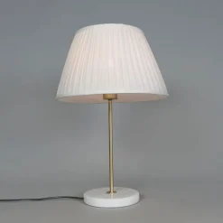 QAZQA Tischlampen|Wohnzimmerlampen*Retro Tischlampe Messing mit Plissee Schirm Creme 35 cm - Kaso