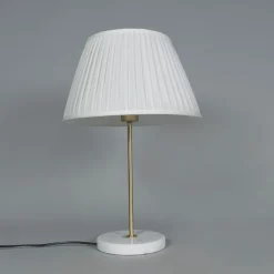 QAZQA Tischlampen|Wohnzimmerlampen*Retro Tischlampe Messing mit Plissee Schirm Creme 35 cm - Kaso