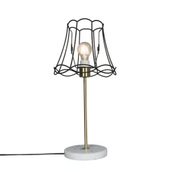 QAZQA Tischlampen|Wohnzimmerlampen*Retro Tischlampe Messing mit Frame-Lampenschirm Granny schwarz 25 cm - Kaso