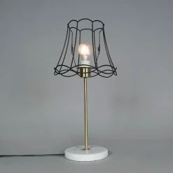 QAZQA Tischlampen|Wohnzimmerlampen*Retro Tischlampe Messing mit Frame-Lampenschirm Granny schwarz 25 cm - Kaso