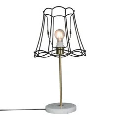 QAZQA Tischlampen|Wohnzimmerlampen*Retro Tischlampe Messing mit Granny-Lampenschirm schwarz 30 cm - Kaso