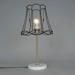 QAZQA Tischlampen|Wohnzimmerlampen*Retro Tischlampe Messing mit Granny-Lampenschirm schwarz 30 cm - Kaso