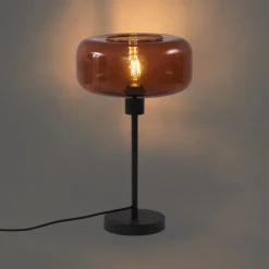 QAZQA Schlafzimmerlampen|Küchenlampen*Retro Tischleuchte Schwarz mit Bronzeglas - Bizle