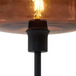 QAZQA Schlafzimmerlampen|Küchenlampen*Retro Tischleuchte Schwarz mit Bronzeglas - Bizle