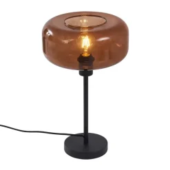 QAZQA Schlafzimmerlampen|Küchenlampen*Retro Tischleuchte Schwarz mit Bronzeglas - Bizle