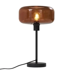 QAZQA Schlafzimmerlampen|Küchenlampen*Retro Tischleuchte Schwarz mit Bronzeglas - Bizle