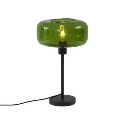 QAZQA Schlafzimmerlampen|Küchenlampen*Retro Tischleuchte Schwarz mit Grünglas - Bizle