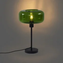 QAZQA Schlafzimmerlampen|Küchenlampen*Retro Tischleuchte Schwarz mit Grünglas - Bizle