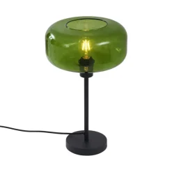 QAZQA Schlafzimmerlampen|Küchenlampen*Retro Tischleuchte Schwarz mit Grünglas - Bizle