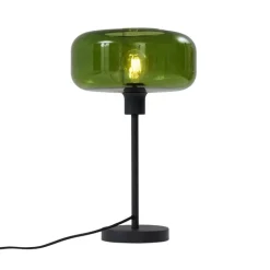 QAZQA Schlafzimmerlampen|Küchenlampen*Retro Tischleuchte Schwarz mit Grünglas - Bizle