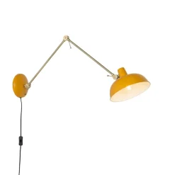 QAZQA Schlafzimmerlampen|Küchenlampen*Retro Wandleuchte Stahl Gelb mit Bronze - Milou