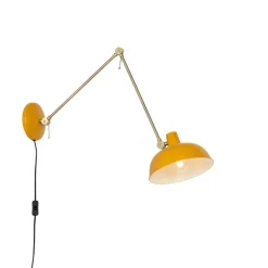 QAZQA Schlafzimmerlampen|Küchenlampen*Retro Wandleuchte Stahl Gelb mit Bronze - Milou