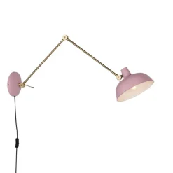 QAZQA Wandleuchten|Wohnzimmerlampen*Retro Wandleuchte Stahl Rosa mit Bronze - Milou