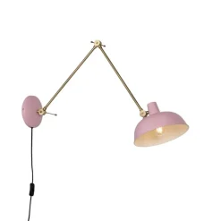 QAZQA Wandleuchten|Wohnzimmerlampen*Retro Wandleuchte Stahl Rosa mit Bronze - Milou