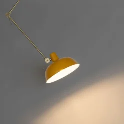 QAZQA Schlafzimmerlampen|Küchenlampen*Retro-Deckenleuchte Gelb mit Bronze - Milou
