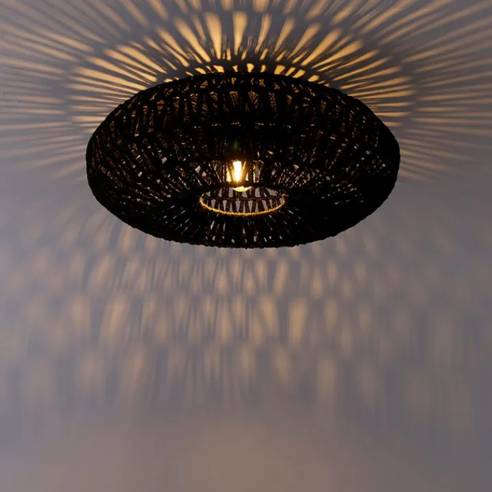 Kinder QAZQA Kinderzimmerlampen|Schlafzimmerlampen*Retro-Deckenleuchte schwarz Seil 50cm - Lina