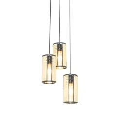 QAZQA Pendelleuchten|Wohnzimmerlampen*Retro-Hängelampe schwarz mit Rattan 3-flammig rund - Akira