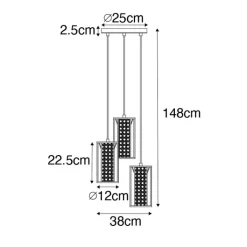 QAZQA Pendelleuchten|Wohnzimmerlampen*Retro-Hängelampe schwarz mit Rattan 3-flammig rund - Akira